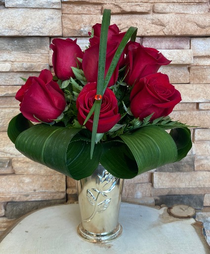 Red Roses With Aspidistra Roses