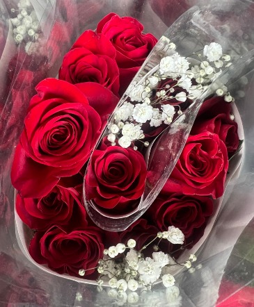 Red Rose Bouquet a dozen roses with greens and baby's breath in Cross Plains, WI | The Cosmic Gardens