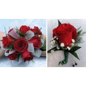 Red rose boutineer and wristlet Prom Set in Lebanon, NH | LEBANON GARDEN OF EDEN FLORAL SHOP Red rose boutineer and wristlet Prom Set in Lebanon, NH | LEBANON GARDEN OF EDEN FLORAL SHOP