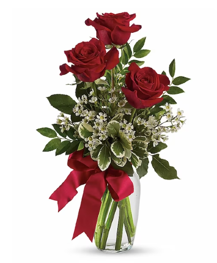 Red Rose Bud Vase 3 Premium Roses