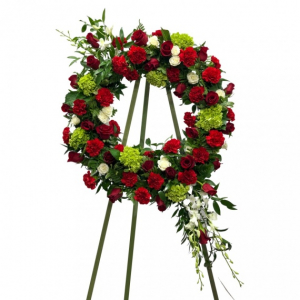RED ROSE-CARNATION WREATH R-5 WAS 265.00. NOW $175.00