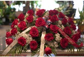 Red Rose Casket Spray Personalized Ribbons 