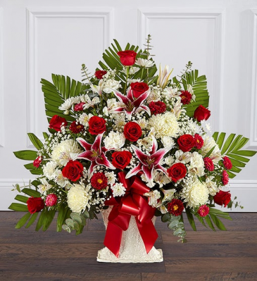 Red Rose Floor Basket Sympathy Arrangements