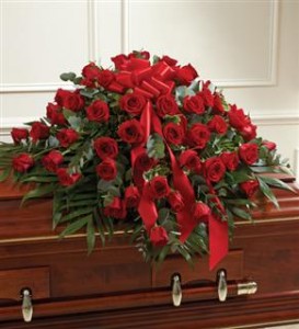 Red Rose Half Casket Cover Funeral in Crestview, FL | The Flower Basket Florist Red Rose Half Casket Cover Funeral in Crestview, FL | The Flower Basket Florist