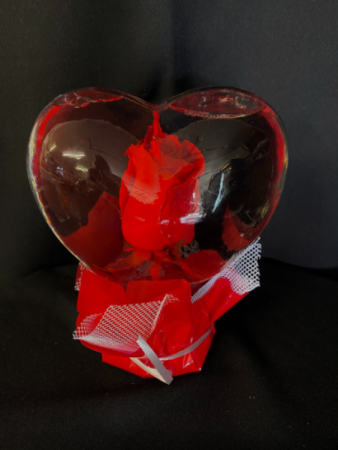 Red Rose In A Heart Glass Globe  in Forney, TX | Kim's Creations Flowers, Gifts and More