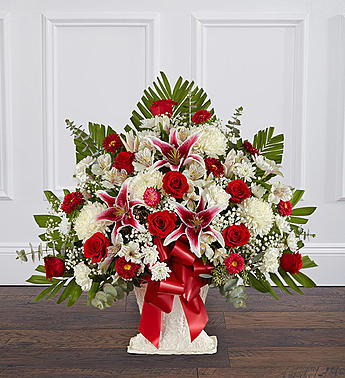 RED ROSE & LILY FLOOR BASKET