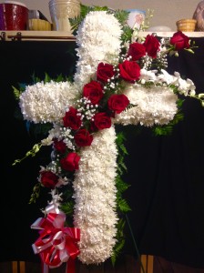 Red rose standing cross  Funeral flowers 