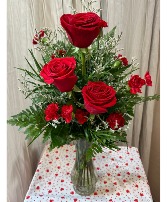 Red Rose Trio With Red Mini Carnations