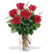 6 Red, Pink, Yellow or White Rose Vase  