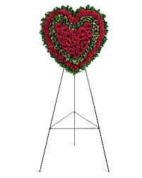 RED ROSE VIBRANT SOLID HEART 6' STANDING SPRAY ON STAND