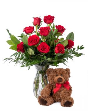 Red Roses with a Bear Valentines