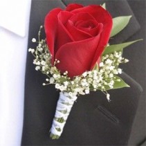 Red Rose with Babies Breath Boutonniere
