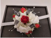 Red Rose with black accent Corsage
