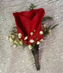 Red Rose with Black wire Boutonniere