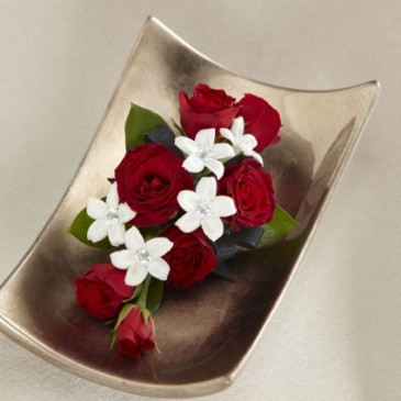 Red Rose with Rhinestone Stephanotis Wristlet Corsage