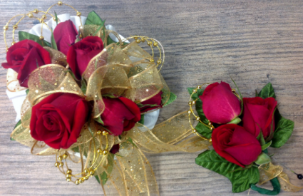 Red Rose Wrist Corsage & Boutonniere 