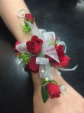 Red rose wristlet Prom or wedding