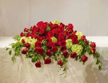 Red Roses with Green Hydrangea vc-101a in Houston, TX | VILLAGE GREENERY & FLOWERS