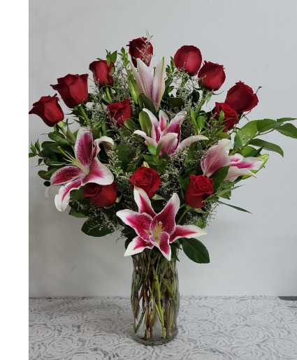 Red roses and lilies  Any occasion 