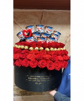 Red roses and Nutella in black box  