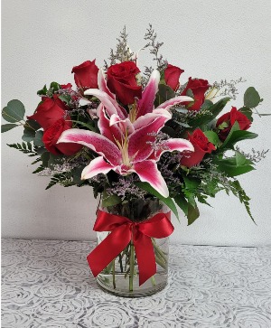 Red roses and stargazer  Any occasion 