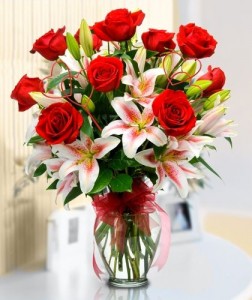 Red Roses And Stargazer Lilies