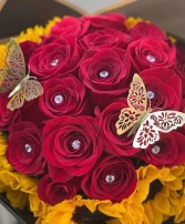 Red roses and sunflowers  