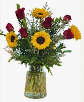 Red Roses and Sunflowers vase arrangement