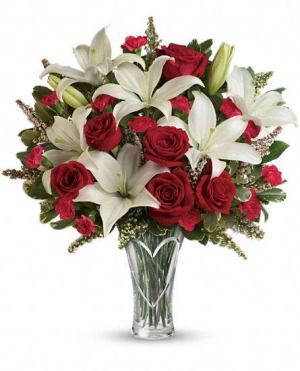 Red Roses, White Lilies and red carnations 