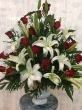 Red Roses and White Lilies  Urn Arrangement