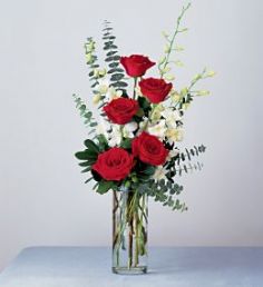 Red Roses and White Orchids Classic Bouquet