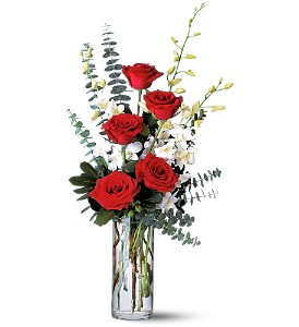 Red Roses And White Orchids floral arrangement