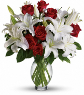 Red Roses and White Oriental Lillies  
