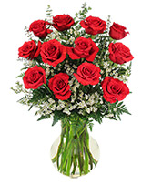 Red Roses and Wispy Whites Classic Dozen Roses in Fresno, California | FLOWERS AND MORE