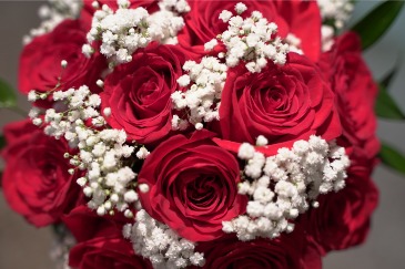 Red Roses & Baby's Breath  Prom Bouquet  in South Milwaukee, WI | PARKWAY FLORAL INC.