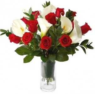 RED ROSES & CALLA LILY ARRANGEMENT