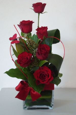 Red Roses Cubed Vase Arrangement