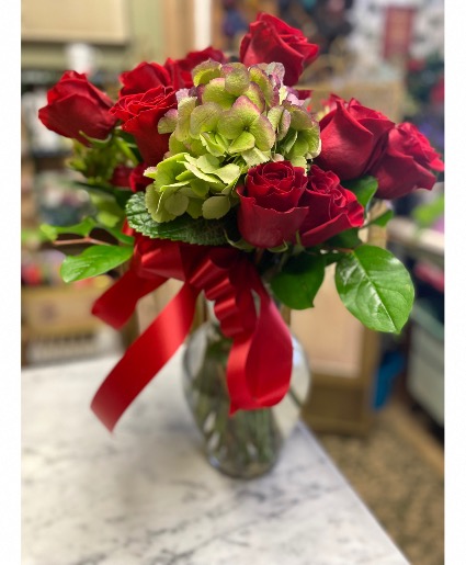 Red Roses & Green Hydrangea Valentine’s Day, All Occasion