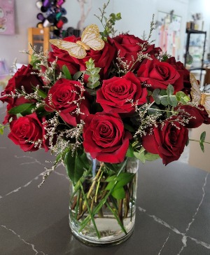 Red roses in a cylinder vase  Any occasion 
