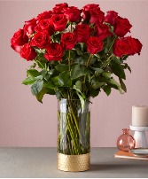 Red Roses in Gold Dipped Vase Roses