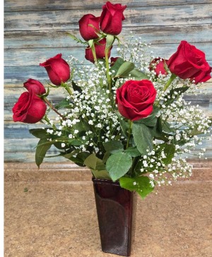 Red Roses in Red Vase Roses