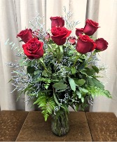 RED ROSES & MISTY Rose Arrangement