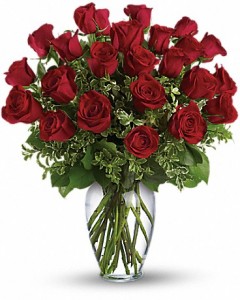 Be My Valentine Roses  24 Long Stem Roses in Vase 