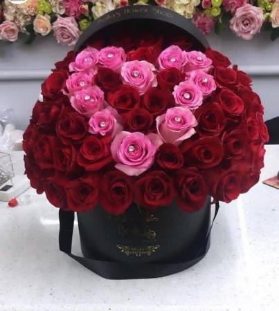 RED ROSES PINK DIAMOND HEART 