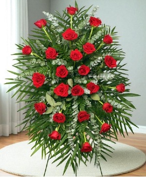 RED ROSES STANDING SPRAY of Funeral Flowers
