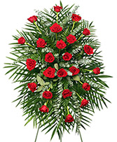 RED ROSES STANDING SPRAY of Funeral Flowers