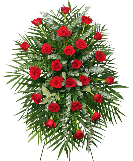 RED ROSES STANDING SPRAY of Funeral Flowers