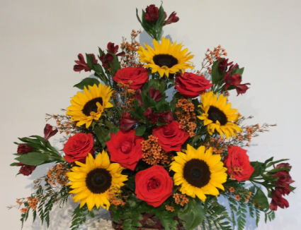 Red Roses & Sunflowers  