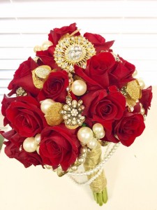 Red Roses that Sparkle with Love Bridal Bouquet