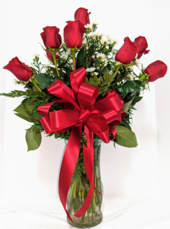 Red Roses & Wispy Whites Roses